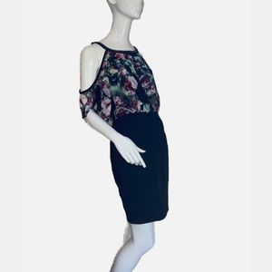 Nicole by Nicole Miller Cold Shoulder Floral Black Dress 6